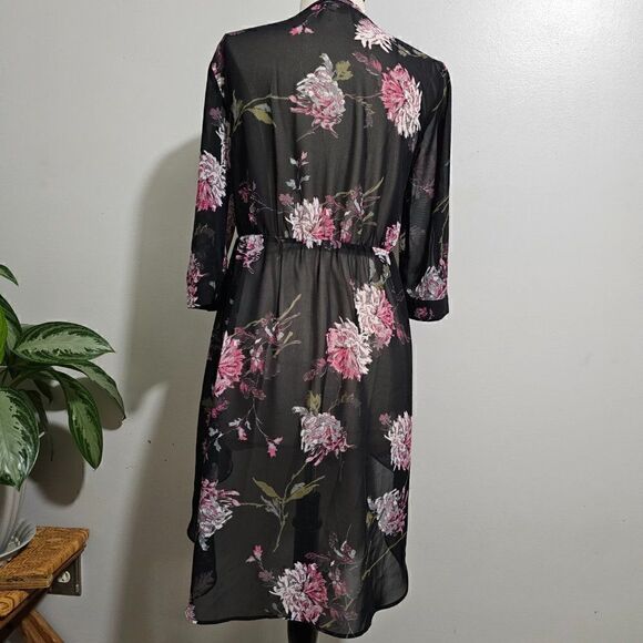EUC MAURICES SHEER FLORAL BUTTON DOWN HIGH LOW DRESS LONGSLEEVES SZ M - Picture 7 of 16
